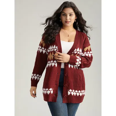 Bloomchic Women's Plus Size Bandana Print Plisse Button Through Cardigan Multicolor Long Sleeve 14-16/1x