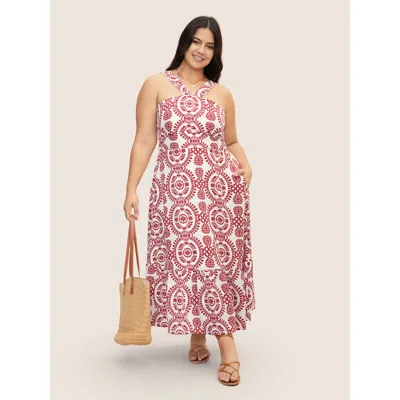 Bloomchic Women's Plus Size Bandana Print Shirred Sleeveless Maxi Dress Scarlet Bohemian Print Maxi Vacation 2 In Red