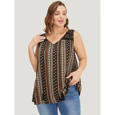 Bloomchic Women's Plus Size Bandana Print Tassels Lace Tank Top Blackflower Dailywear 10/m