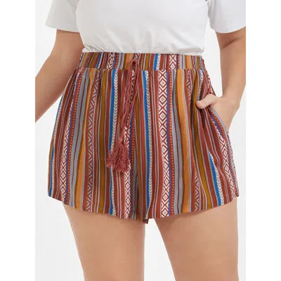 Bloomchic Women's Plus Size Bandana Printed Pocket Knot Waist Shorts Multicolor Dailywear Pocket Shorts 10/m