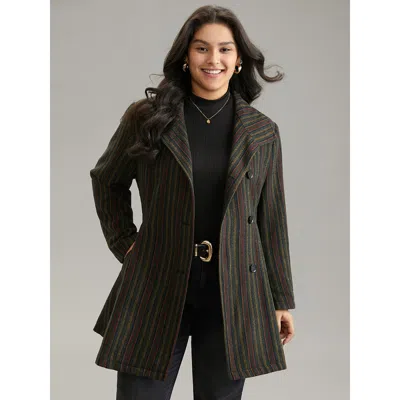 Bloomchic Women's Plus Size Bandana Striped Lapel Collar Belted Woolen Coat Multicolor Lined 12/l