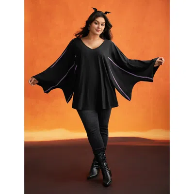 Bloomchic Women's Plus Size Bat Wing Shaped Sleeves T-shirt Black Sleeveless Everyday 10/m