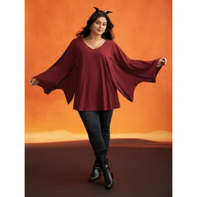 Bloomchic Women's Plus Size Bat Wing Shaped Sleeves T-shirt Scarlet Sleeveless Everyday 10/m In Red