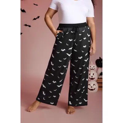 Bloomchic Women's Plus Size Batty Knit Printed Wide Leg Lounge Bottoms Black Full 22-24/3x