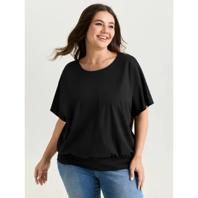 Bloomchic Women's Plus Size Batwing Sleeve Bubble Hem T-shirt Black Solid Casual Short Sleeve Round Neck 22-24