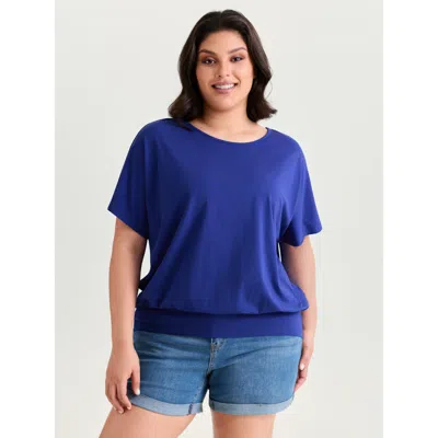 Bloomchic Women's Plus Size Batwing Sleeve Bubble Hem T-shirt Darkblue Solid Casual Short Sleeve Round Neck 10 In Blue