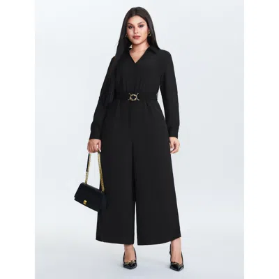 Bloomchic Women's Plus Size Belted Collar Stretchy Waist Jumpsuit Black Office 30/6x
