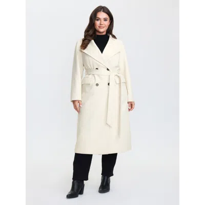 Bloomchic Women's Plus Size Belted Lapel Collar Double Button Coat Beige A-line 10/m In Sand