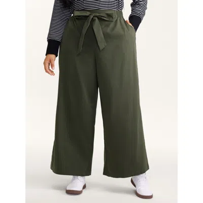 Bloomchic Women's Plus Size Belted Waist Wide-leg Pants Armygreen Non Wide Leg Mid Rise Casual 12/l
