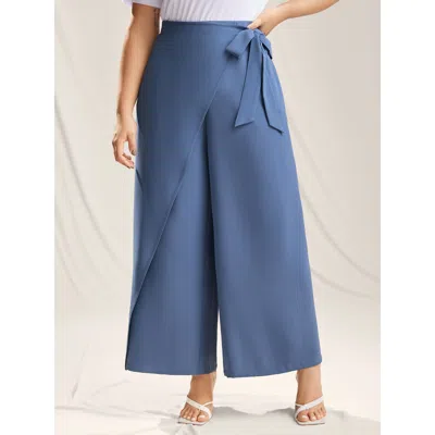 Bloomchic Women's Plus Size Belted Wrap Detail Wide-leg Pants Stone Non Wide Leg Mid Rise Elegant 28/5x In Gray
