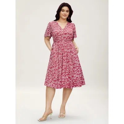 Bloomchic Women's Plus Size Bloom Dress - Ditsy Floral Elastic Waist Ruffles Pocket Knee Dress Dustypink Ditsy In Pink