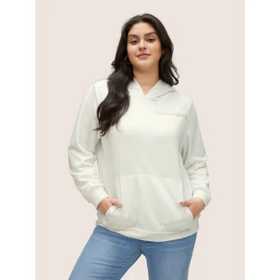 Bloomchic Women's Plus Size  Positive Slogans Graphic Hooded Sweatshirt White Positive Slogan Everyda