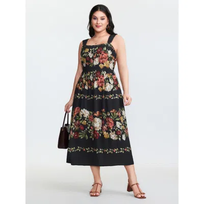 Bloomchic Women's Plus Size Blooming Florals Shirred Pockets Maxi Dress Blackflower Ditsy Floral Maxi Elegant 