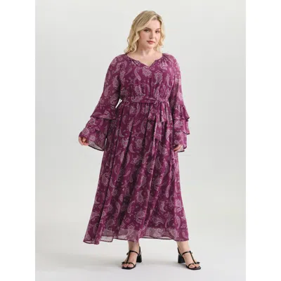 Bloomchic Women's Plus Size Boho Paisley Print Waist-tie Maxi Dress Deeppurplered Bohemian Print Maxi Elegant 