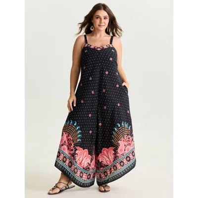Bloomchic Women's Plus Size Boho Print Asymmetrical Hem Jumpsuit Multicolor Vacation 14-16/1x