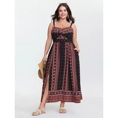 Bloomchic Women's Plus Size Boho Print Color Contrast Cami Maxi Dress Black Bohemian Print Maxi Vacation 18-20