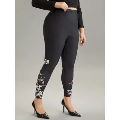 Bloomchic Women's Plus Size Boho Print High Rise Skinny Leggings Black High Stretch High Rise Dailywear 10/m