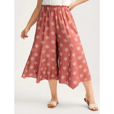 Bloomchic Women's Plus Size Boho Print Irregular Hem Flare Pants Crepe Bohemian Print Wide Leg Mid Rise Vacati