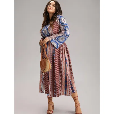 Bloomchic Women's Plus Size Boho Print Keyhole Split Hem Pocket Dress Scarlet Dailywear Printed 22-24/3x In Red
