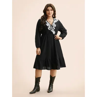 Bloomchic Women's Plus Size Boho Print Overlap Collar Midi Dress Black Bohemian Print Midi Vacation Non 26/4x