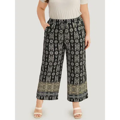 Bloomchic Women's Plus Size Boho Print Straight Leg Pants Black High Rise Dailywear 28/5x