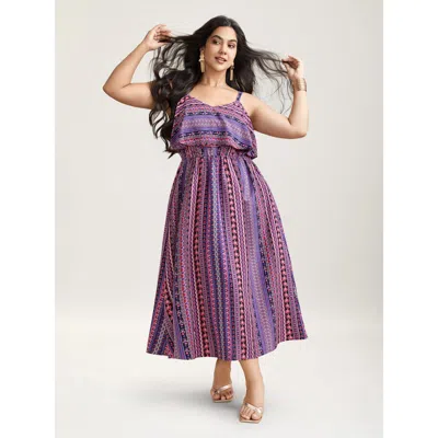 Bloomchic Women's Plus Size Boho Print Stretchy Waist Pockets Midi Dress Deeppurplered Stripes Maxi Vacation R