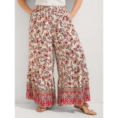 Bloomchic Women's Plus Size Boho Print Stretchy Waist Wide-leg Pants Beige Floral Wide Leg Mid Rise Vacation 1 In Sand