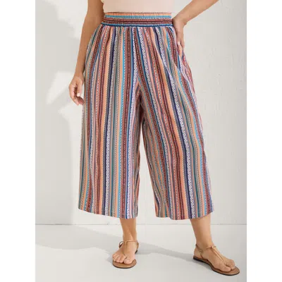 Bloomchic Women's Plus Size Boho Stripe Color Block Wide-leg Pants Multicolor Geometric Straight Fit Mid Rise 