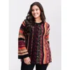 Bloomchic Women's Plus Size Boho Stripe Flared Sleeve Stretchy Pullover Black Not Graphics Long Sleeve Round N In Black