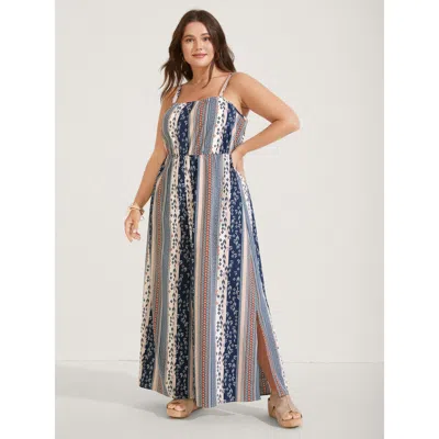 Bloomchic Women's Plus Size Boho Stripes Stretchy Waist Jumpsuit Indigo Vacation Fitted 10/m In Purple
