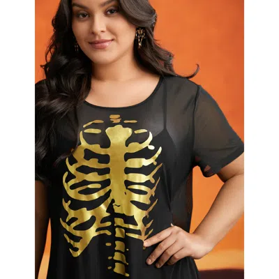 Bloomchic Women's Plus Size Bone Stamping Gold Accents Mini Dress Black Party Short Texture 22-24/3x