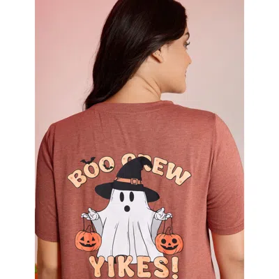 Bloomchic Women's Plus Size Boo Crew Halloween Round Neck T-shirt Brightorange Non Casual Short Sleeve 10/m