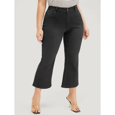 Bloomchic Women's Plus Size Bootcut Slightly Stretchy High Rise Black Wash Cropped Jeans Black Plain Pocket Lo