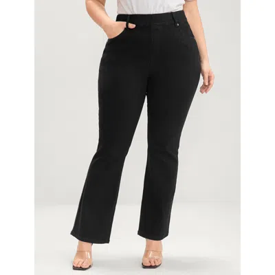 Bloomchic Women's Plus Size Bootcut Slightly Stretchy High Rise Black Wash Pocket Full Jeans Black Plain Plain