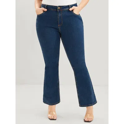 Bloomchic Women's Plus Size Bootcut Slightly Stretchy High Rise Dark Wash Jeans Indigo Plain Plain Low Stretch In Purple