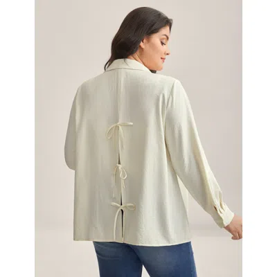 Bloomchic Women's Plus Size Bow Back Button Placket Solid Blouse Beige Non Casual Long Sleeve 14-16/1x In Sand