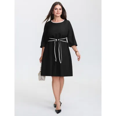 Bloomchic Women's Plus Size Bow-front Waist Tie Midi Dress Black Solid Mini Office Colorblock 28/5x