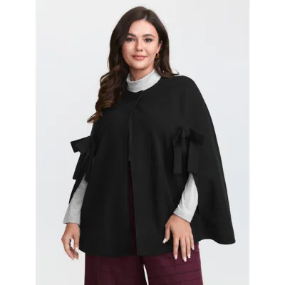 Bloomchic Women's Plus Size Bowknot Cape Style Split Coat Black A-line 10/m