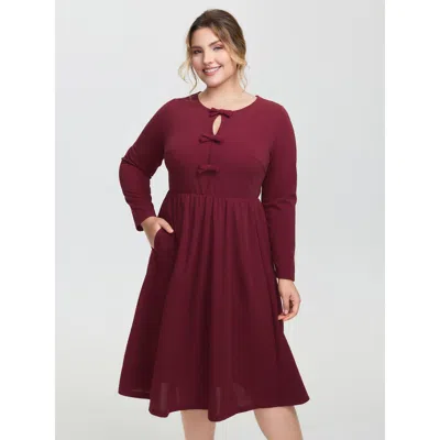 Bloomchic Women's Plus Size Bowknot Detail Pockets Knit Midi Dress Deepred Non Midi Elegant 12/l In Red