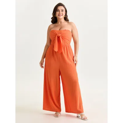 Bloomchic Women's Plus Size Bowknot Front Color Contrast Jumpsuit Orangered Elegant Fitted 12/l