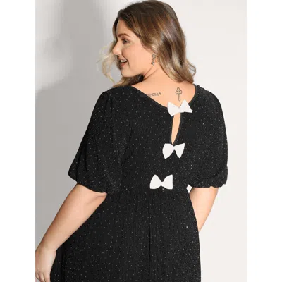 Bloomchic Women's Plus Size Bowknot Rhinestone Pockets Mini Dress Black Party Knee 10/m