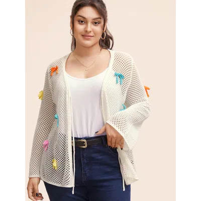 Bloomchic Women's Plus Size Bowknot Tie Knot Bell Sleeve Cardigan Ivory Long Sleeve 10/m In White