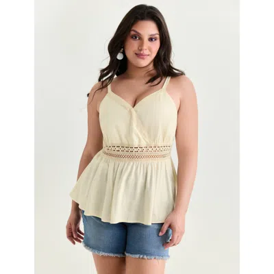 Bloomchic Women's Plus Size Breathable Contrast Waistline Tank Top Beige Vacation Fitted Fit & Flare V-neck 14 In Sand