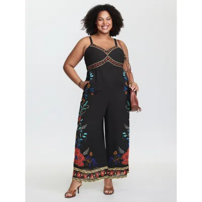 Bloomchic Women's Plus Size Breezy Colorful Floral Print Jumpsuit Blackflower Vacation 18-20/2x