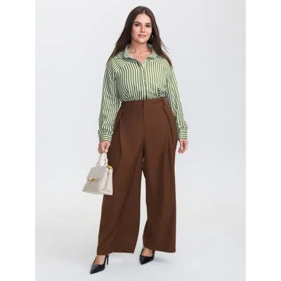Bloomchic Women's Plus Size Breezy Stripe Button-down Shirt Moss Office Long Sleeve 12/l In Green
