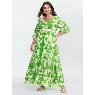 Bloomchic Women's Plus Size Breezy Tropical Print Waist Defining Maxi Dress Multicolor Tropical Maxi Vacation 