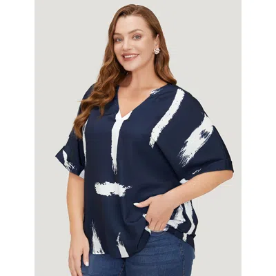 Bloomchic Women's Plus Size Brush Print Rolll Batwing Sleeve Blouse Indigo Dailywear Half Sleeve 12/l In Purple