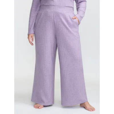 Bloomchic Women's Plus Size Brushed Ribbed Wide-leg Lounge Bottoms Lilac Short 12/l In Purple