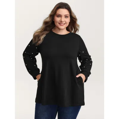 Bloomchic Women's Plus Size Bubble Beads Pockets Solid Top Black Casual 10/m