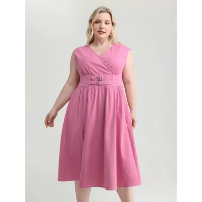 Bloomchic Women's Plus Size Buckle Detail Plain Midi Dress Nudepink Solid Maxi Office 12/l